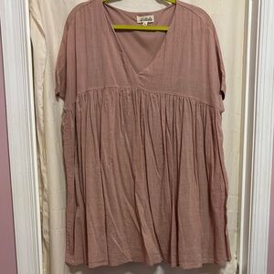 Listicle Pink Mini Dress with V-Neck and Pleated Design